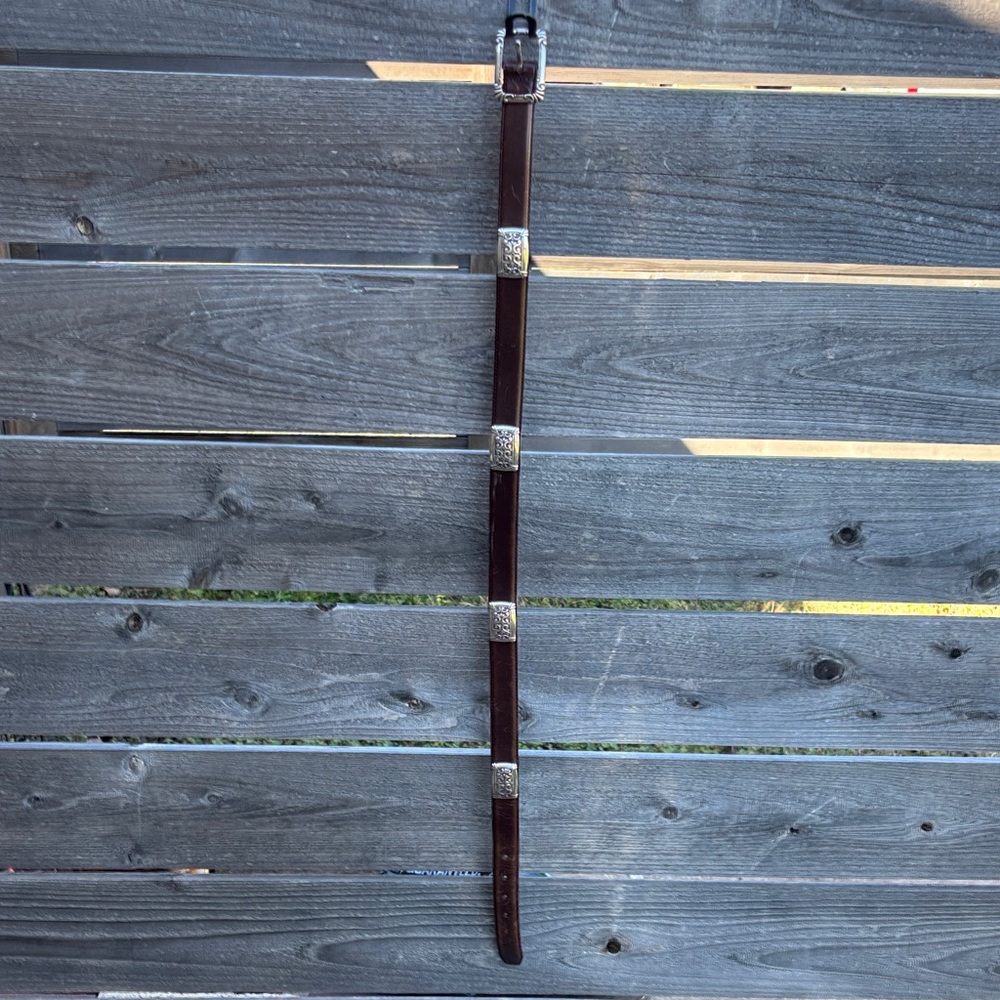 Brown Leather Belt with Silver Buckles